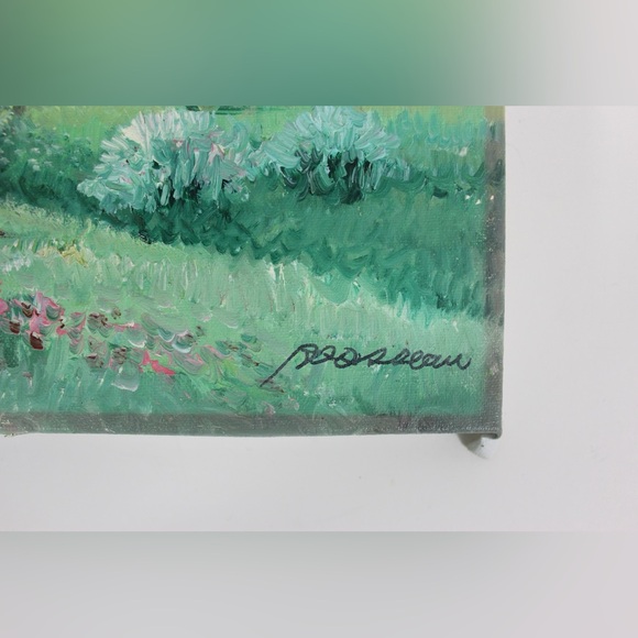 Vintage Oil Painting, Signed, Floral Field Trees Cottage Impressionist Small - Picture 2 of 9